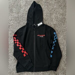 Black Hoodie with Red and Blue Checkered Design